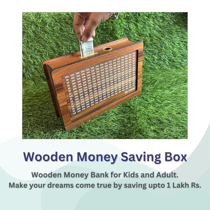 Wooden Money Bank - ₹1 Lakh Savings Challenge Box