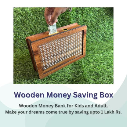 Wooden Money Bank - ₹1 Lakh Savings Challenge Box